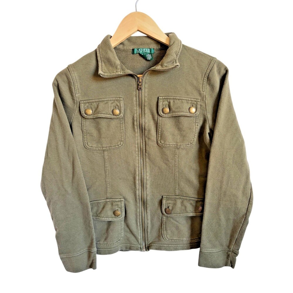 Lauren Ralph Lauren Women's Size Medium Olive Green 100% Cotton Utility Jacket